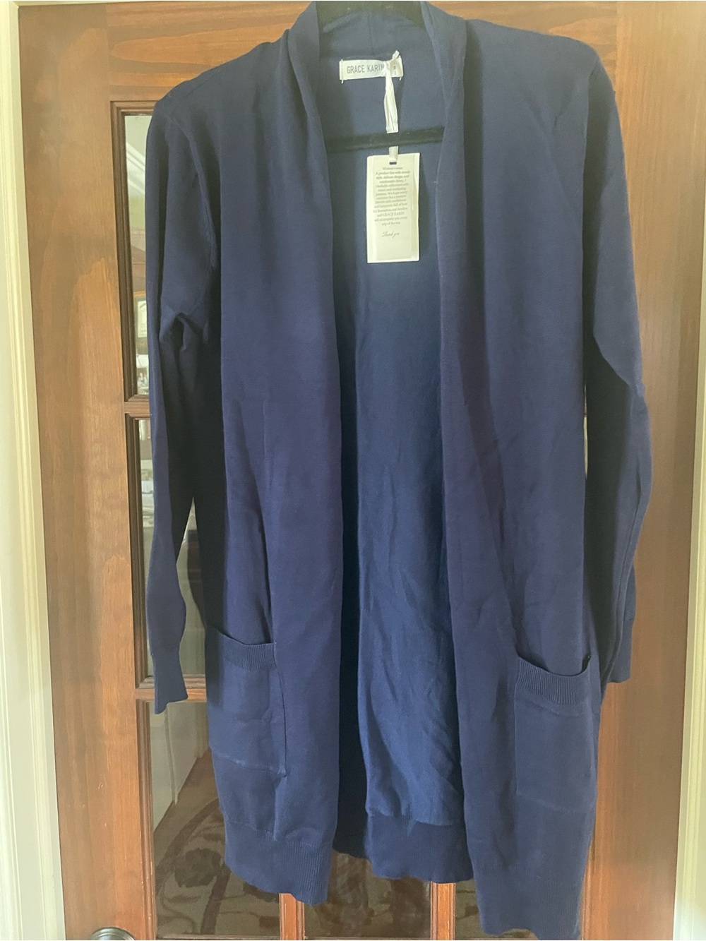 Grace Karin Navy Open-Front Long Cardigan with Pockets